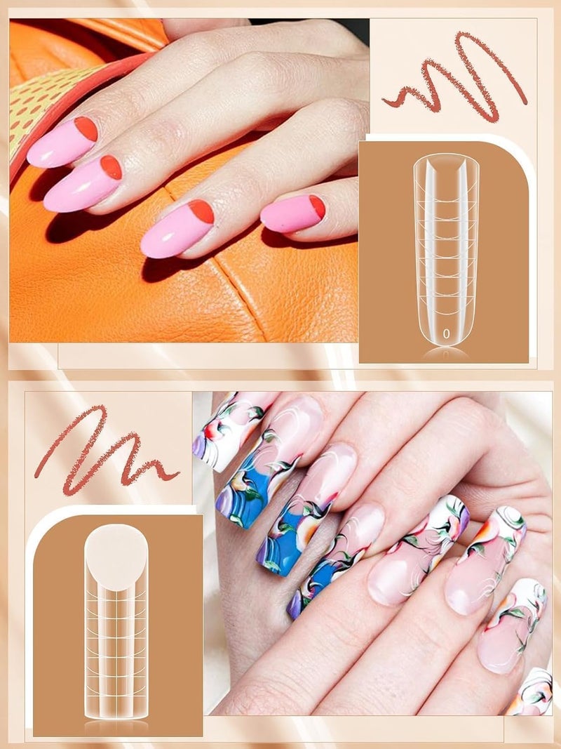 EBANKU 288PCS Poly Extension Gel Dual Nail Forms, Stiletto Coffin Acrylic Nail Forms for French Nails, 76PCS Duet System Dual Forms Sticker Silicone Pads, 6 Styles Scale for Manicure Extension - Image 5